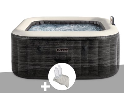 Kit spa gonflable intex purespa ardoise carré bulles 4 places + porte-verre