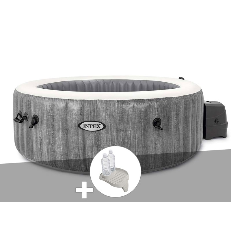 Kit spa gonflable intex purespa baltik rond bulles 6 places + porte-verre