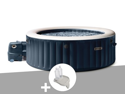 Kit spa gonflable intex purespa blue navy rond bulles 4 places + porte-verre