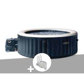 Kit spa gonflable intex purespa blue navy rond bulles 6 places + porte-verre