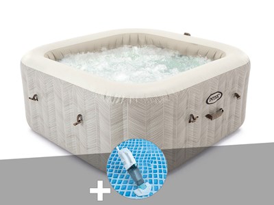 Kit spa gonflable intex purespa chevron carré bulles 4 places + aspirateur