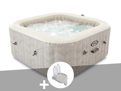 Kit spa gonflable intex purespa chevron carré bulles 4 places + porte-verre