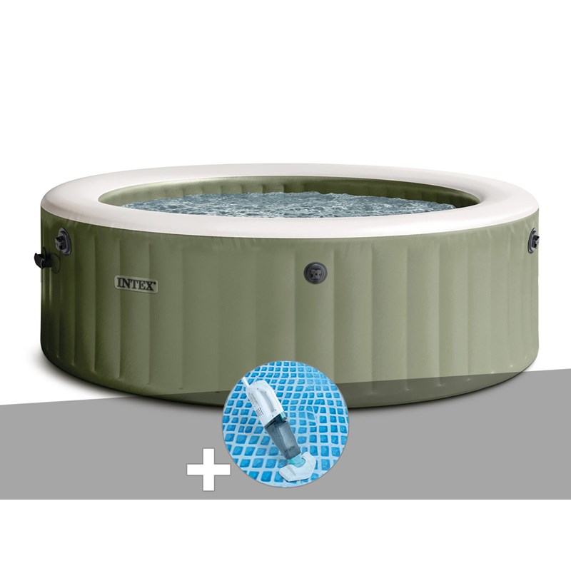 Kit spa gonflable intex purespa olive rond bulles 4 places + aspirateur
