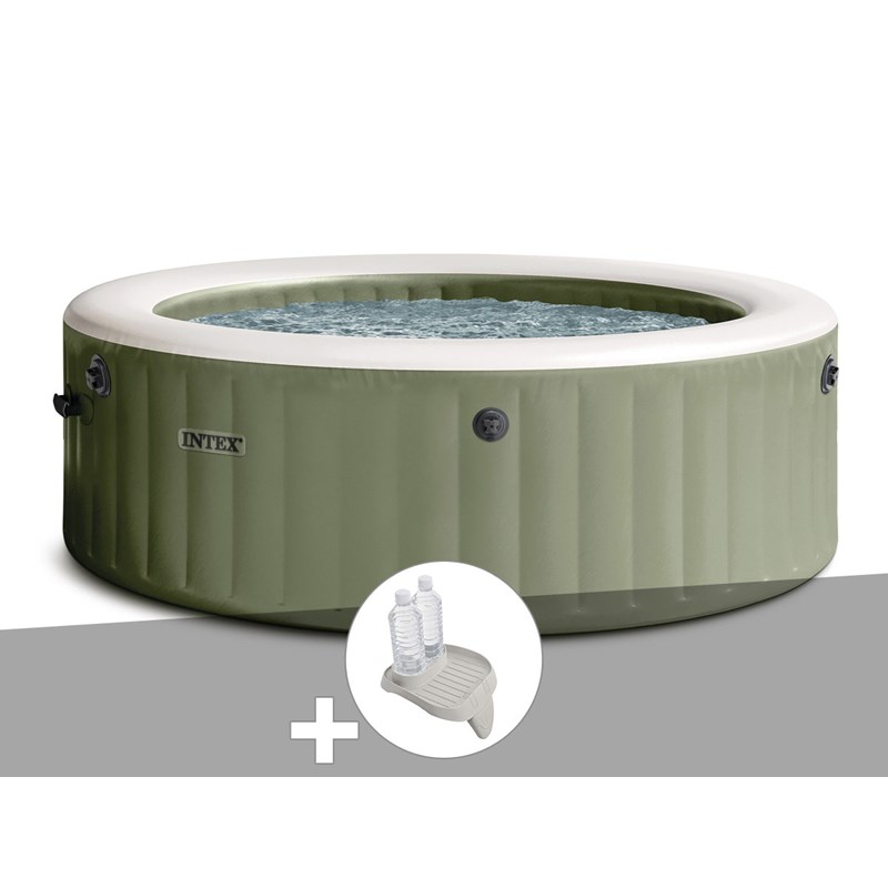 Kit spa gonflable intex purespa olive rond bulles 4 places + porte-verre