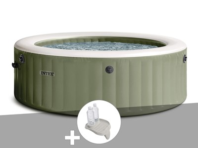Kit spa gonflable intex purespa olive rond bulles 6 places + porte-verre