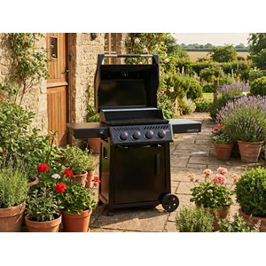Barbecue gaz freestyle noir 4 brûleurs avec porte et brûleurs inox - napoléon