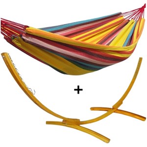 Ensemble support bois avec hamac simple relaxant
