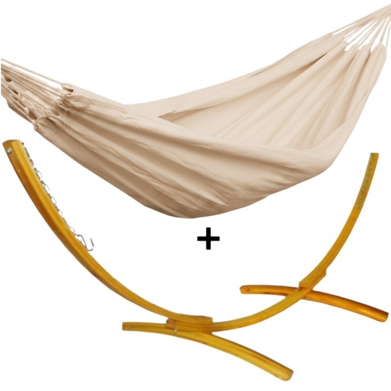 Hamac Détente - Ensemble support bois avec hamac simple écru