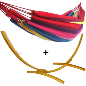 Ensemble support bois avec hamac simple rouge
