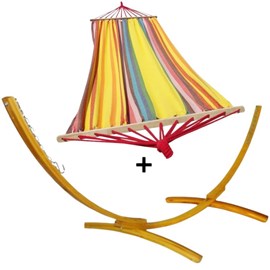 Ensemble support bois avec hamac à barres jaune