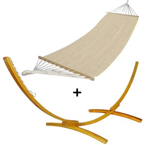 Ensemble support bois avec hamac à barres écru