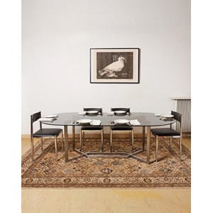 Table à manger en aluminium brossé et verre fumé n°1069