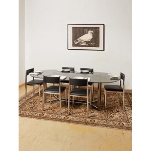 Table à manger en aluminium brossé et verre fumé n°1069