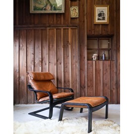 Fauteuil en cuir et son repose pied n°670