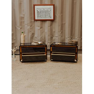 Lot de tables de chevet noires et dorées n°675