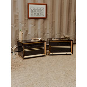 Lot de tables de chevet noires et dorées n°675