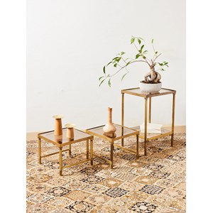 Tables d'appoint en laiton et verre fumé n°800