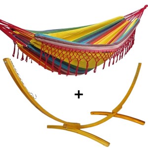 Ensemble support bois avec hamac à franges relaxant