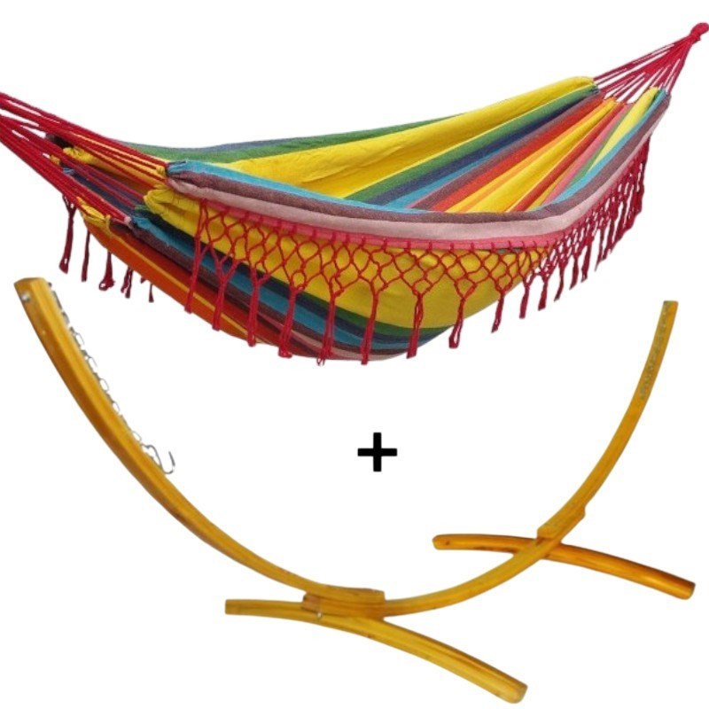 Ensemble support bois avec hamac à franges relaxant