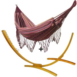 Ensemble support bois avec hamac à franges violet