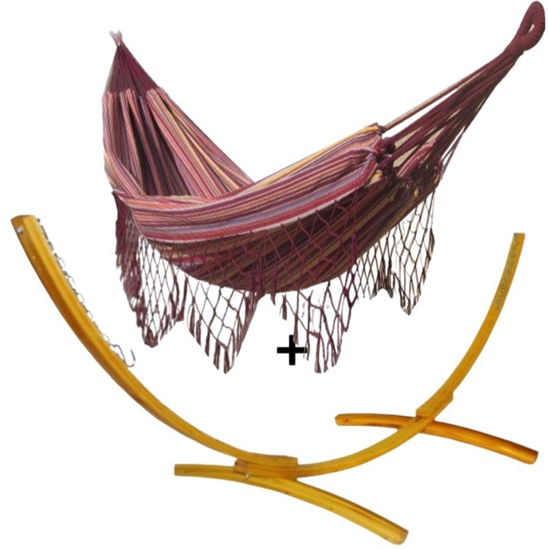 Ensemble support bois avec hamac à franges violet