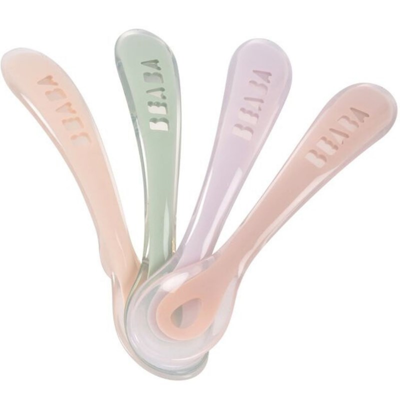 Lot de 4 cuillères silicone 2ème âge set barbe à papa guimauve vert de gris lila