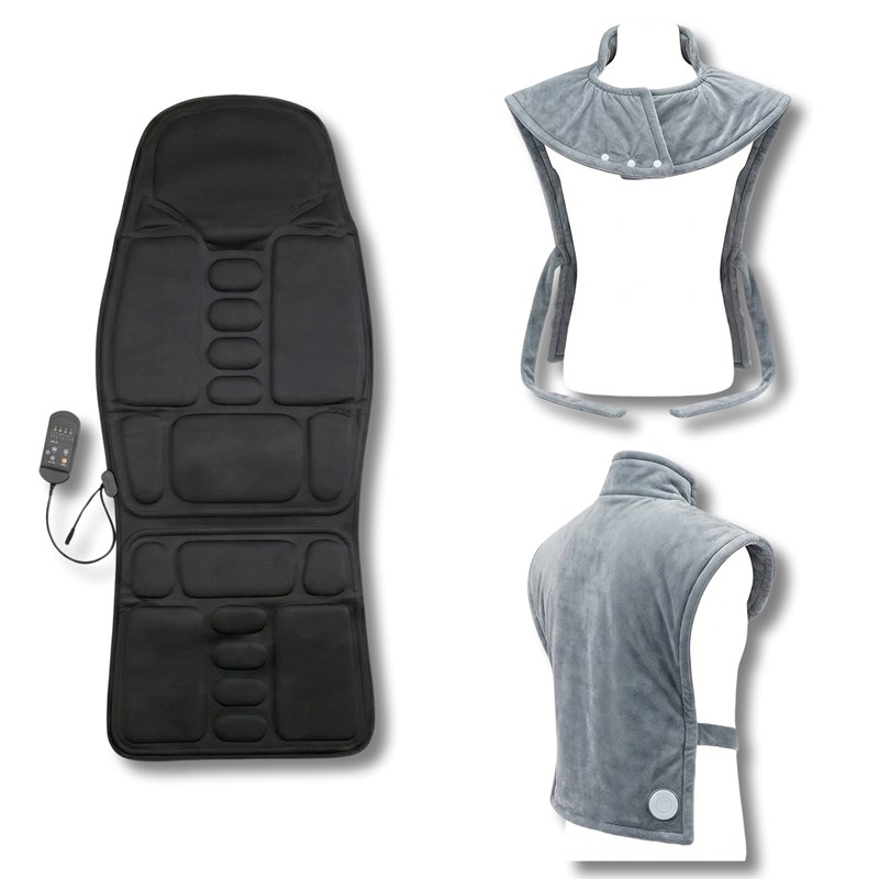 Coffret télétravail chauffant & massant – châle chauffant + siège de massage