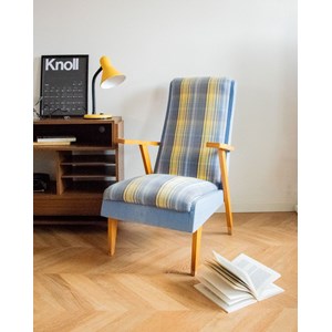 Fauteuil en bois bleu et jaune n°832