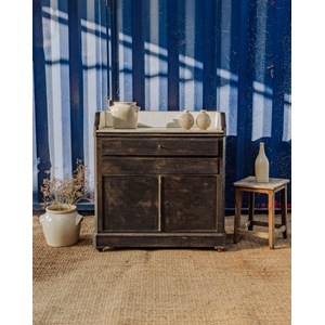 Buffet noir en bois et marbre n°502