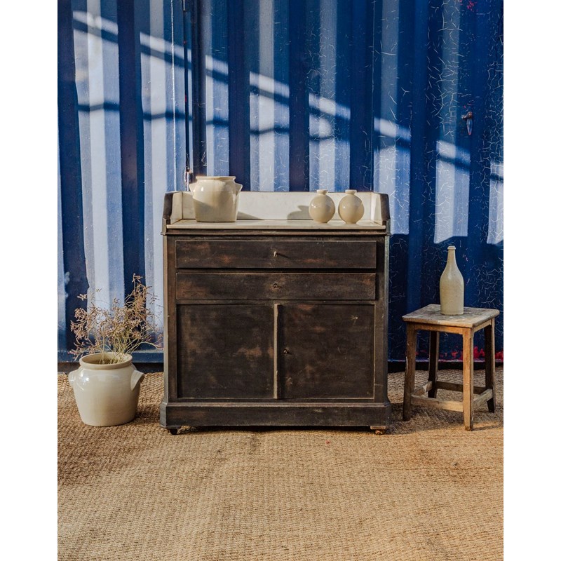 Buffet noir en bois et marbre n°502
