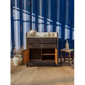 Buffet noir en bois et marbre n°502