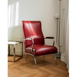 Fauteuil chromé en simili cuir rouge n°833