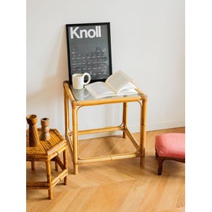 Table d'appoint en rotin et verre n°802