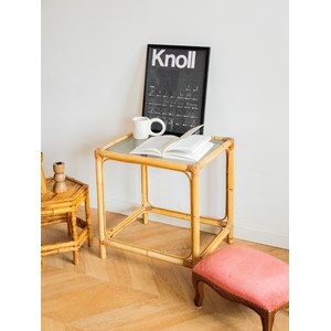 Table d'appoint en rotin et verre n°802