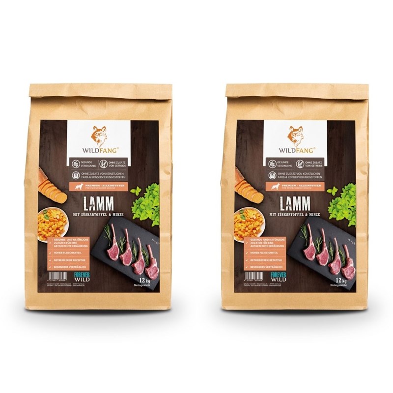 Wildfang - Wildfang® croquettes adultes à l'agneau - sans céréales - 2 x 2 kg