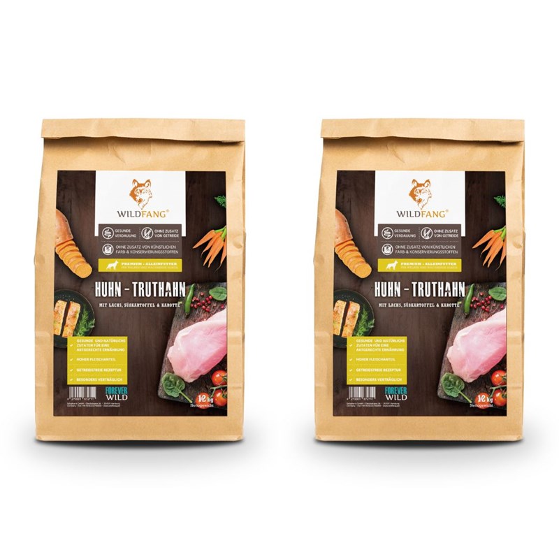 Wildfang junior poulet, dinde & saumon 2 × 2 kg sans céréales