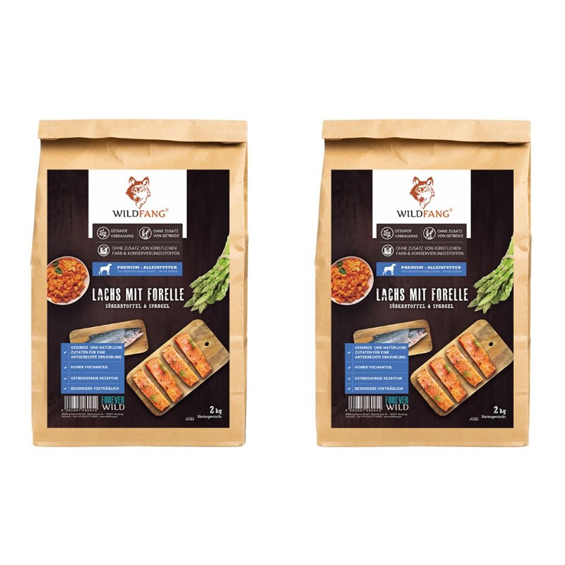 Wildfang - Wildfang croquettes sans céréales saumon & truite 2 x 2 kg