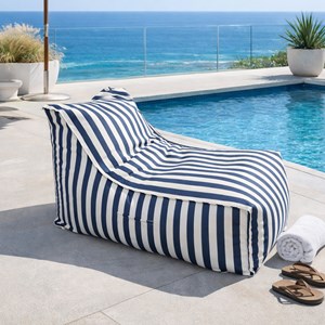 Positano pouf exterieur rayé bleu déperlant 100x65x65 cm