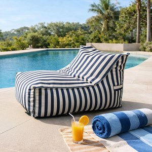 Positano pouf exterieur rayé bleu déperlant 100x65x65 cm