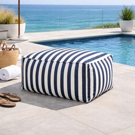 Positano pouf exterieur rayé bleu déperlant 55x65x35 cm