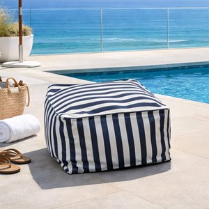 Positano pouf exterieur rayé bleu déperlant 55x65x35 cm