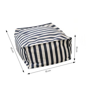 Positano pouf exterieur rayé bleu déperlant 55x65x35 cm