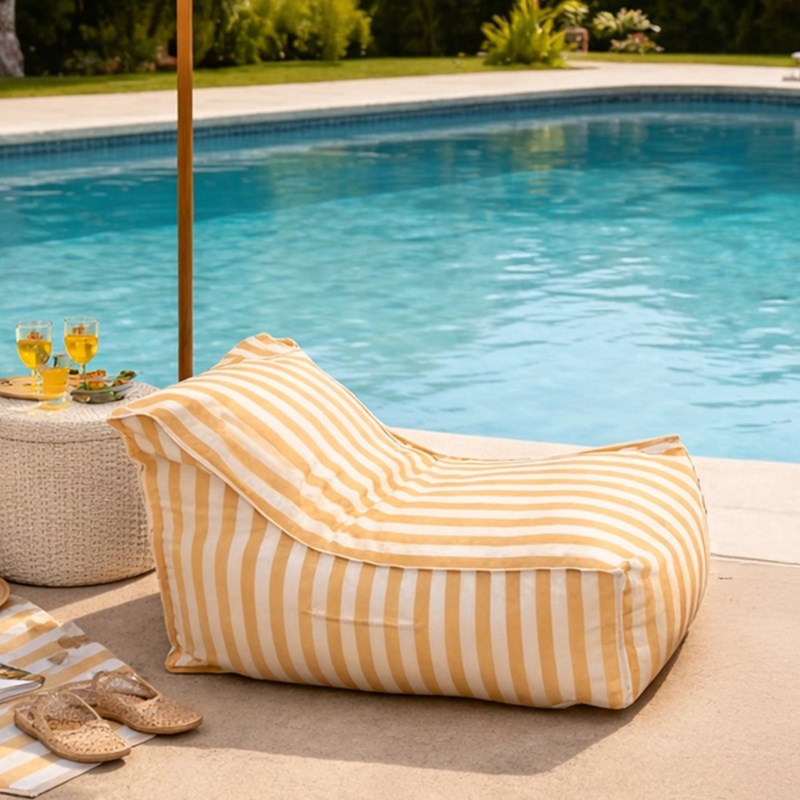 Positano pouf exterieur rayé jaune déperlant 100x65x65 cm