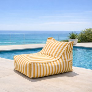 Positano pouf exterieur rayé jaune déperlant 100x65x65 cm