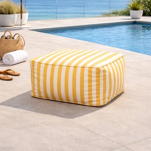 Positano pouf exterieur rayé jaune déperlant 55x65x35 cm