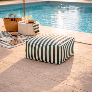 Positano pouf exterieur rayé vert déperlant 55x65x35 cm