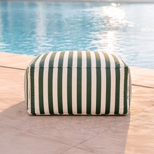 Positano pouf exterieur rayé vert déperlant 55x65x35 cm