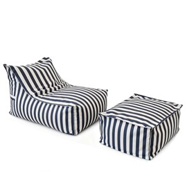 Positano ensemble de poufs exterieur rayés bleu déperlant