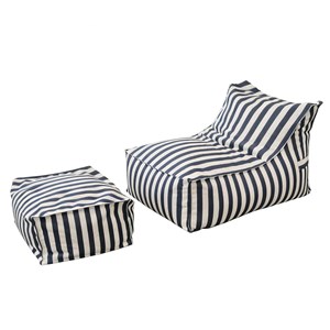 Positano ensemble de poufs exterieur rayés bleu déperlant