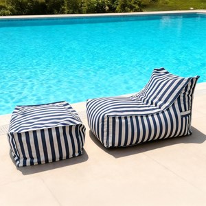 Positano ensemble de poufs exterieur rayés bleu déperlant